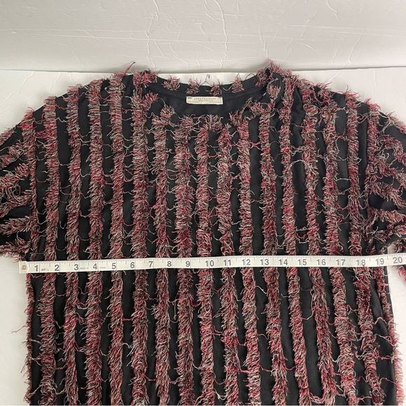 ZARA TRAFALUC BLACK MULTICOLOR STRIPED FRINGE PULLOVER BLOUSE Size M - Picture 7 of 8